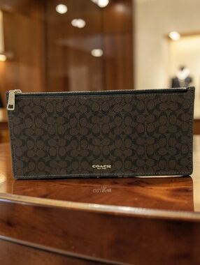 Coach Dark Brown Monogram Slim Clutch